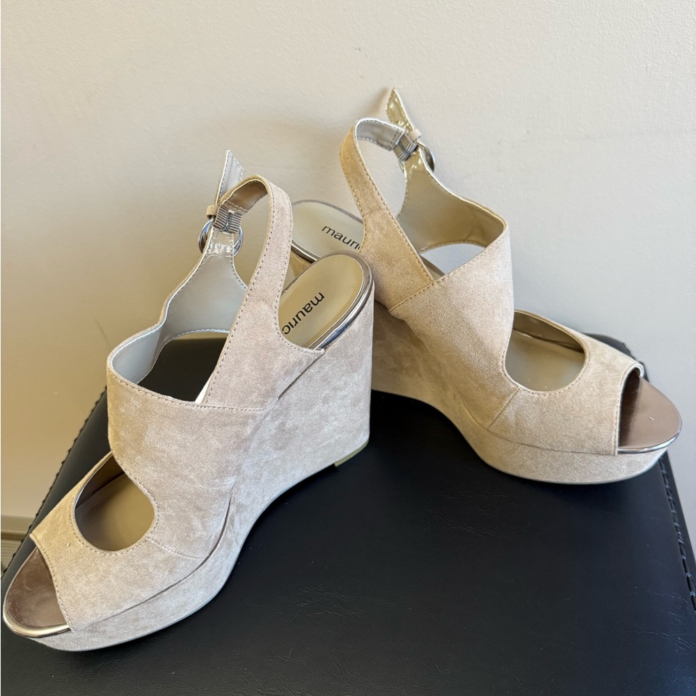 Maurices Suede Tan Wedge Heeled Sandals
